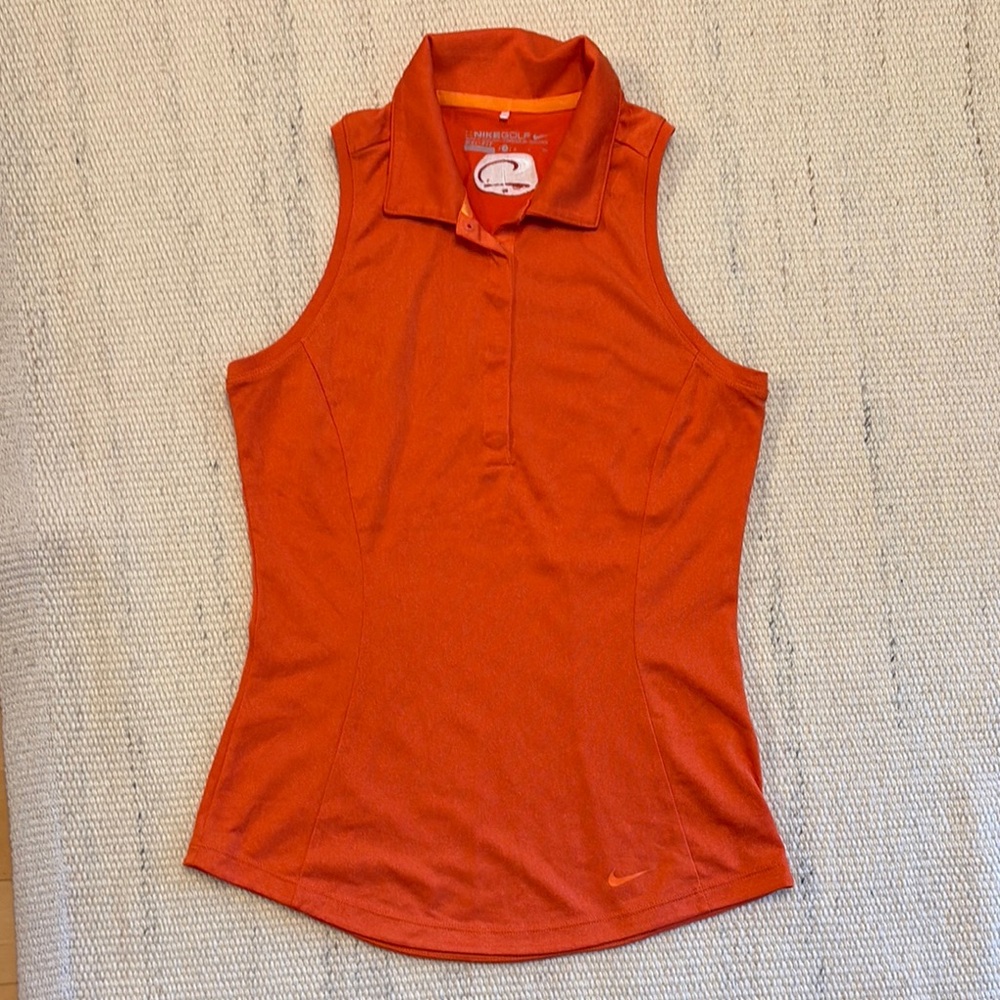 Nike Women's Orange Sleeveless Polo Golf Top - Size small